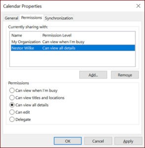 Outlook Calendar Sharing Properties